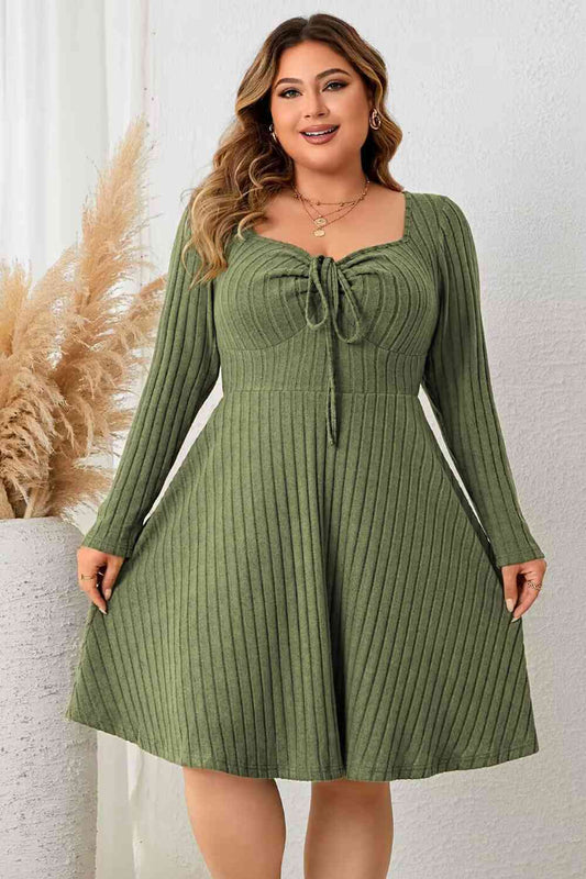 Plus+ Sweetheart Neck Long Sleeve Ribbed Dress