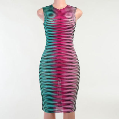 Stripe Printed O-neck Party Mini Dress Lola’s Hidden Gem