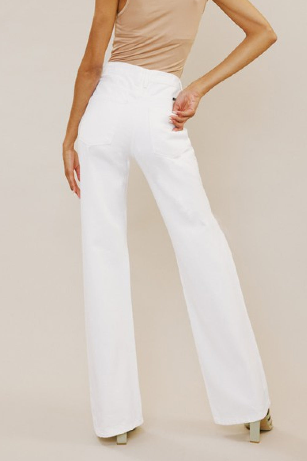 High Rise Distressed Flare Jeans - White Trendsi