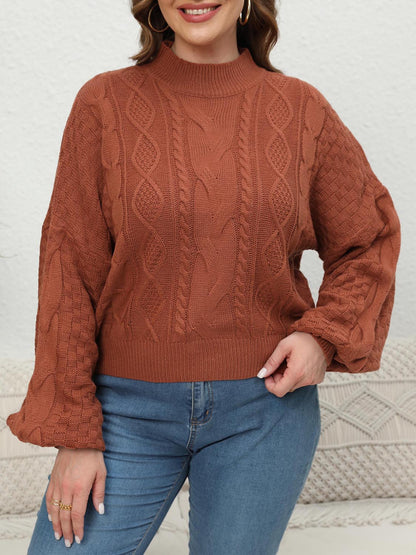 Plus+ Mock Neck Cable Knit Long Sleeve Sweater