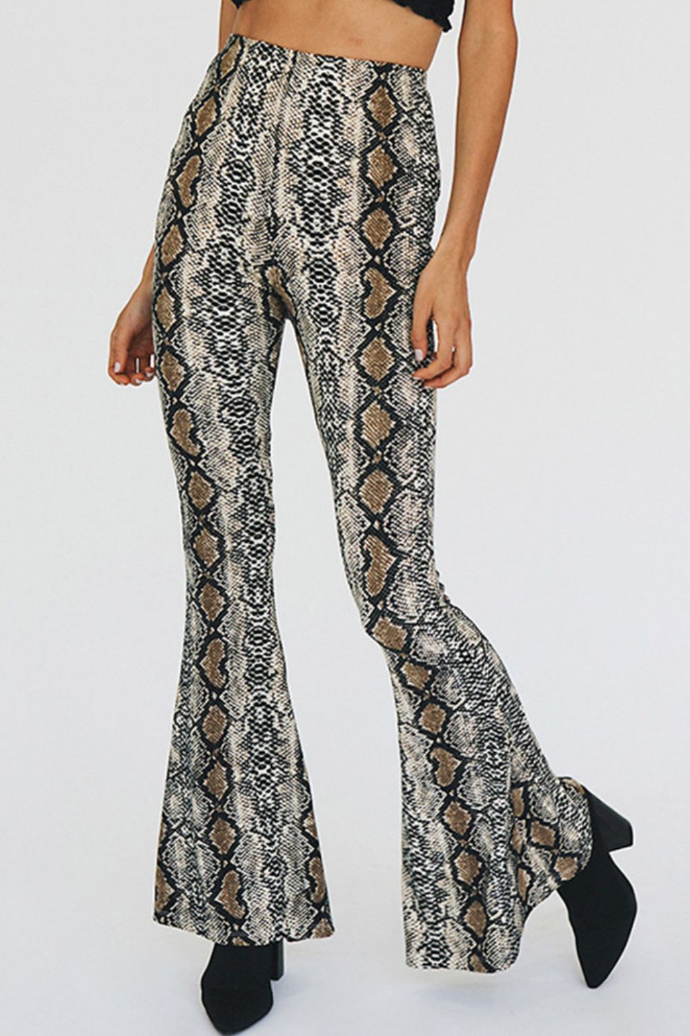 Snakeskin Print Flare Pants Trendsi