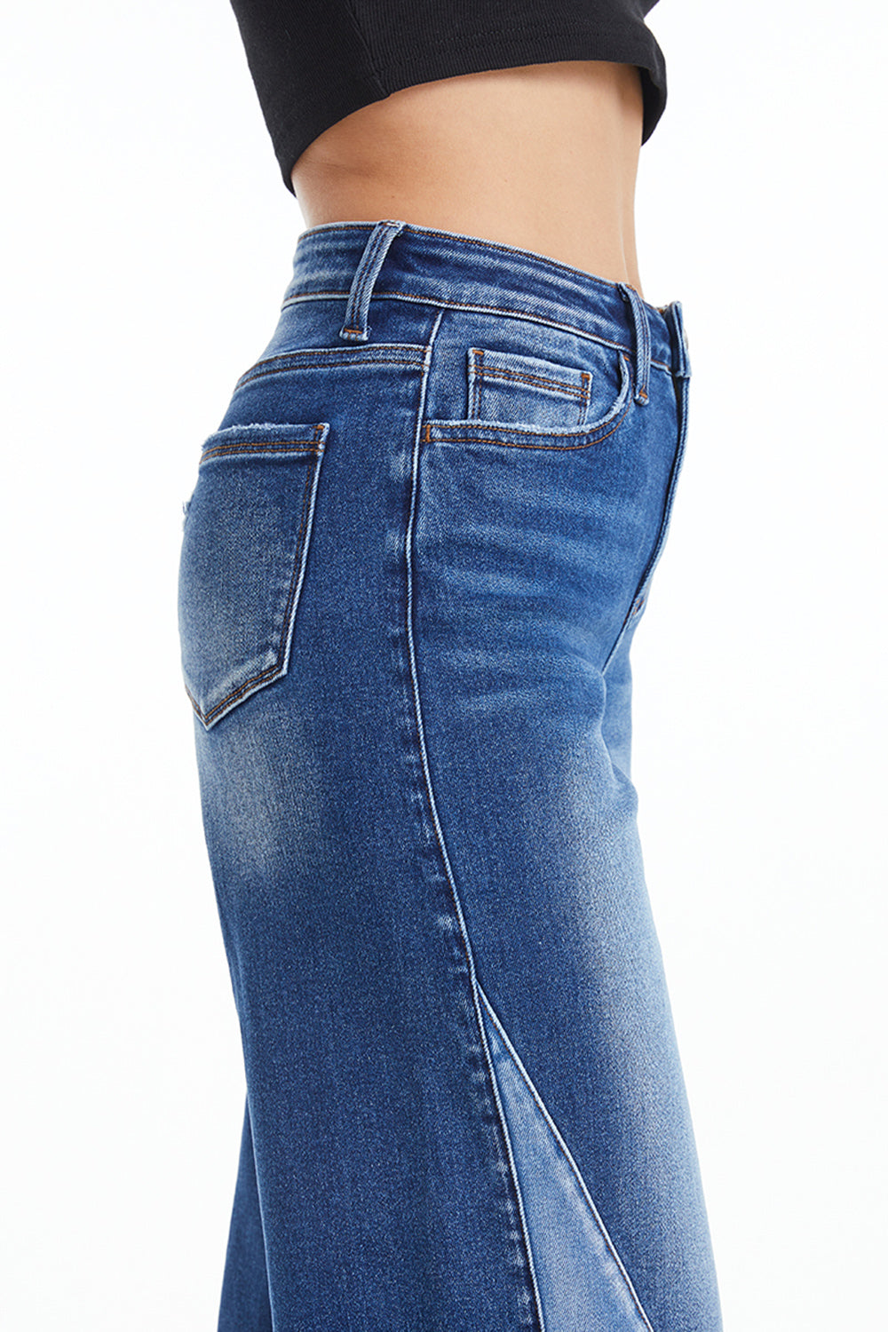 BAYEAS High Waist Two-Tones Patched Wide Leg Jeans