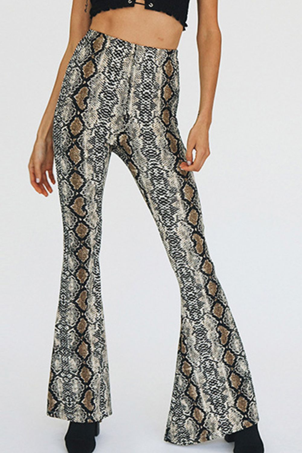 Snakeskin Print Flare Pants Trendsi