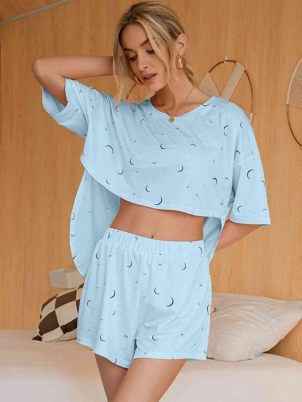 Moon Print T-Shirt and Shorts Lounge Set