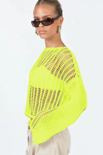 Openwork Boat Neck Long Sleeve Top Trendsi