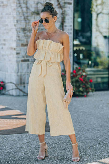 Ruffled Strapless Wide Leg Jumpsuit Trendsi