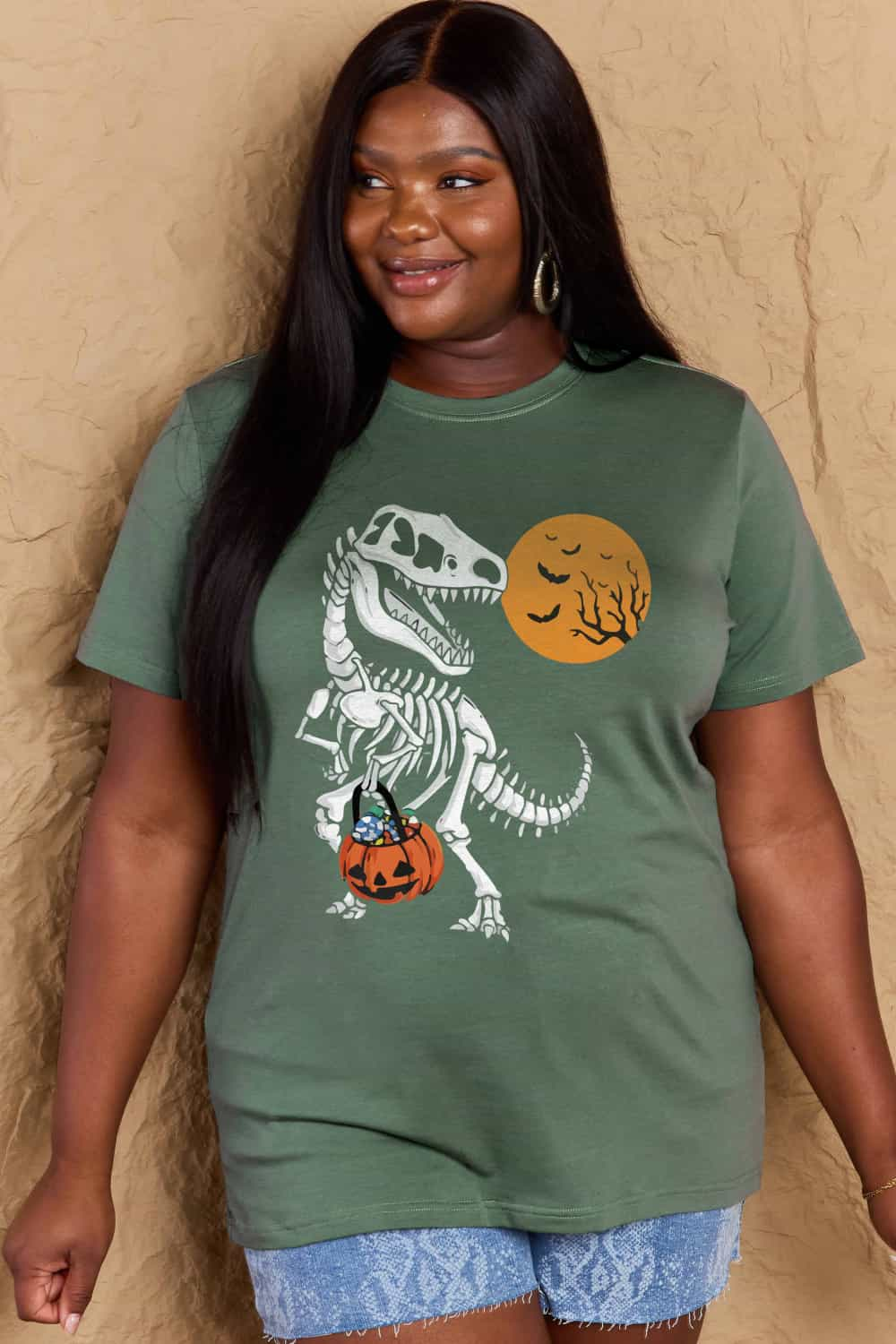 Simply Love Dinosaur Skeleton Graphic Cotton T-Shirt