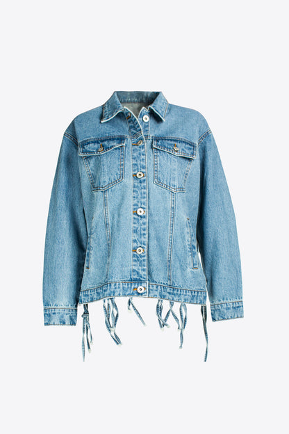 Cutout Back Tassel Denim Jacket Trendsi