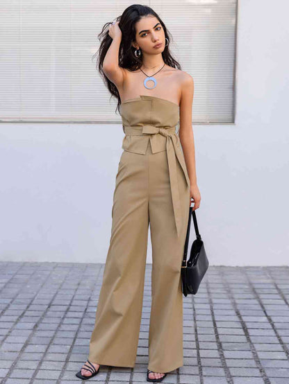 Strapless Tie Waist Jumpsuit