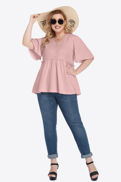 Gem Plus+ Buttoned V-Neck Frill Trim Doll Blouse