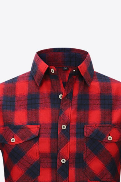 Men's Plaid Button-Up Long Sleeve Shirt Trendsi