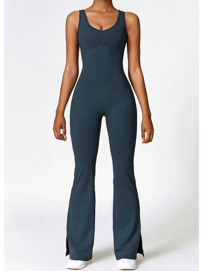 Wide Strap Bootcut Slit Active Jumpsuit