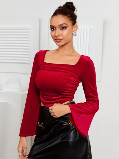 Square Neck Flare Sleeve Tops