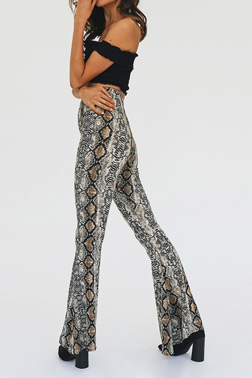 Snakeskin Print Flare Pants Trendsi