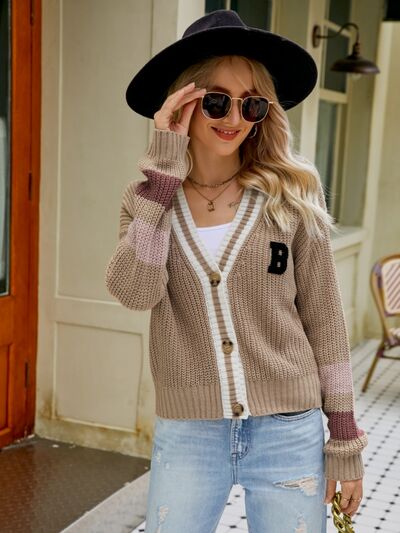 Contrast Button Up Dropped Shoulder Cardigan