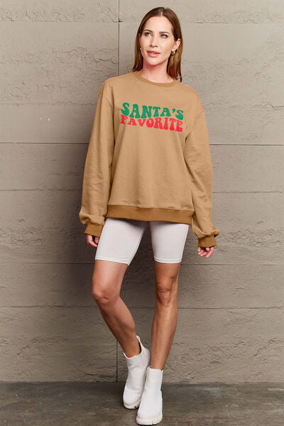 Simply Love SANTA'S FAVORITE Round Neck Sweatshirt