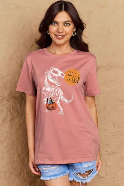 Simply Love Dinosaur Skeleton Graphic Cotton T-Shirt