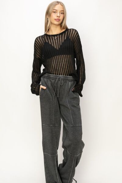 HYFVE Openwork Ribbed Long Sleeve Knit Top