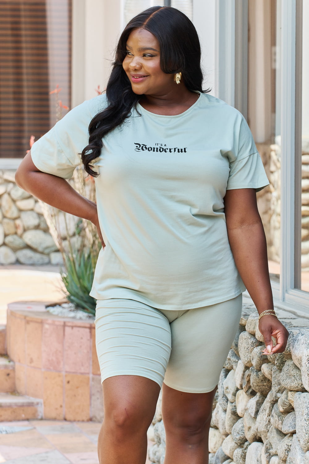 My Go-To T-Shirt and Biker Shorts Lounge Set - Sage Trendsi