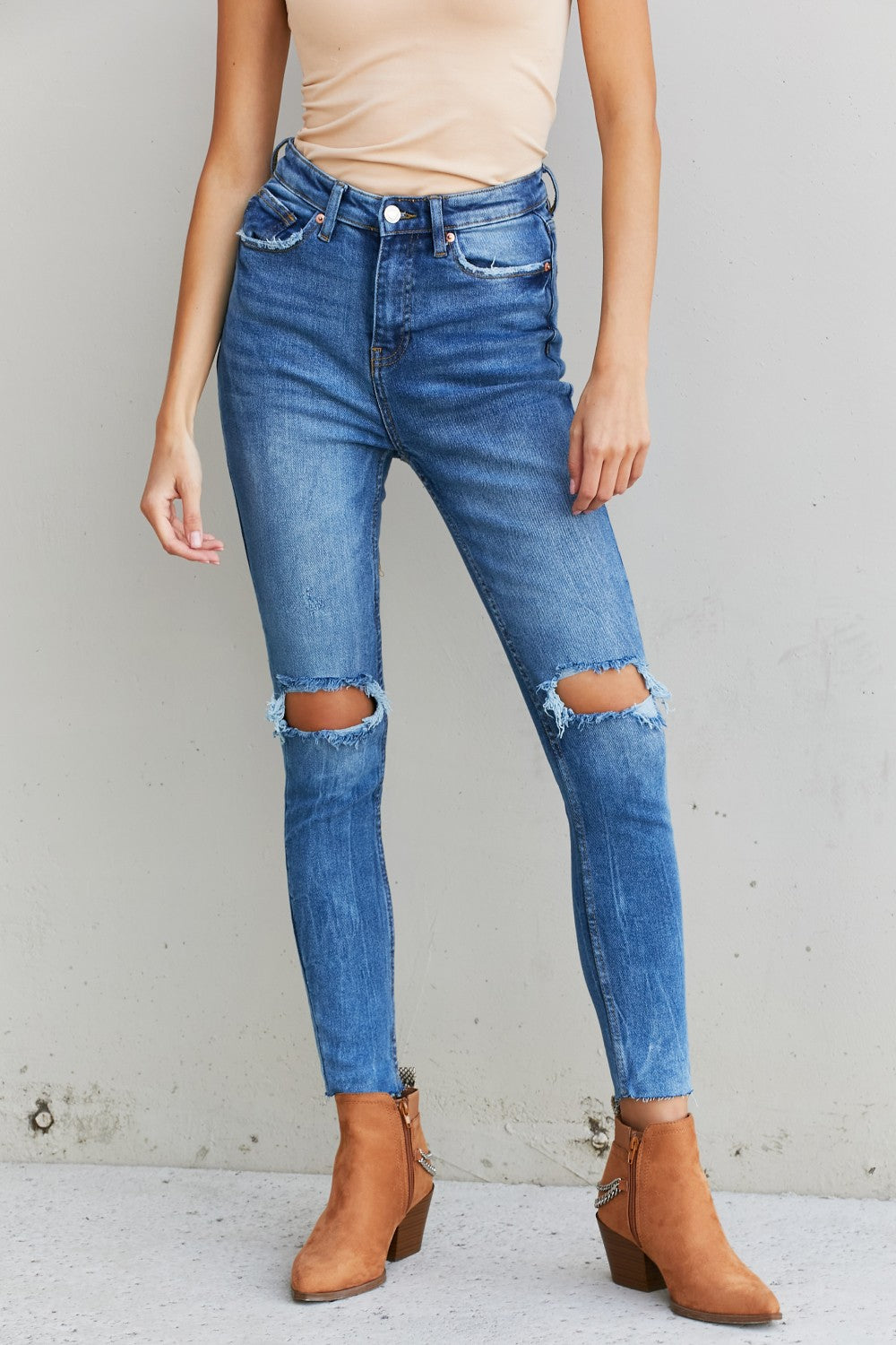 Can't Resist Distressed Raw Hem Jeans Trendsi