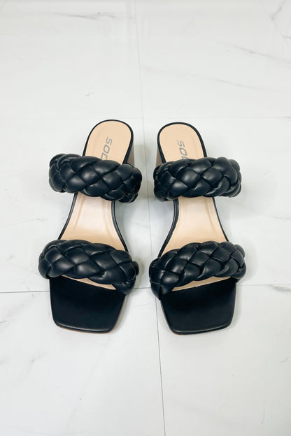 Interwoven Ideas Braided Strap Block Heel Slide Sandal in Black Trendsi