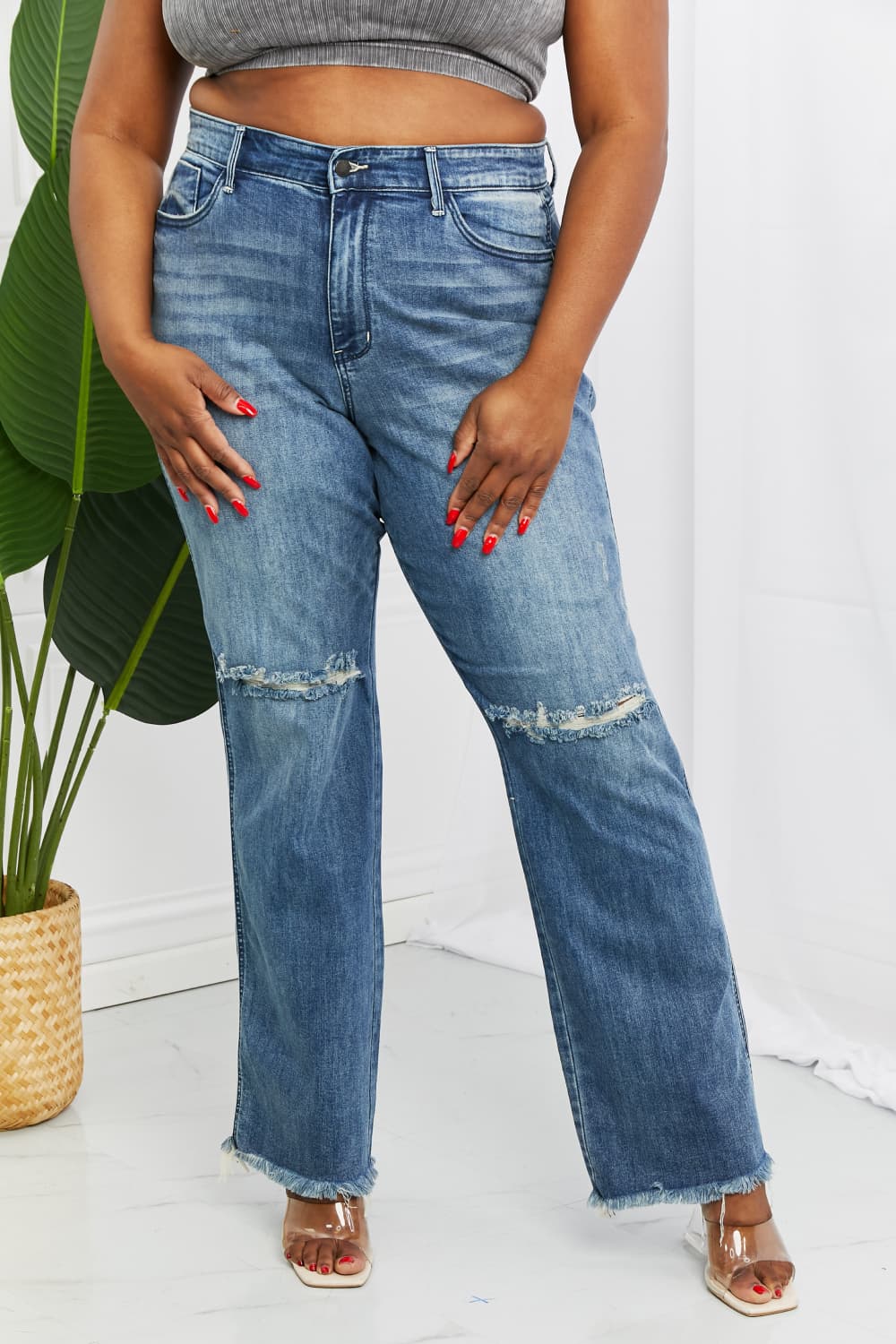 Becka Mid Rise Straight Jeans Trendsi