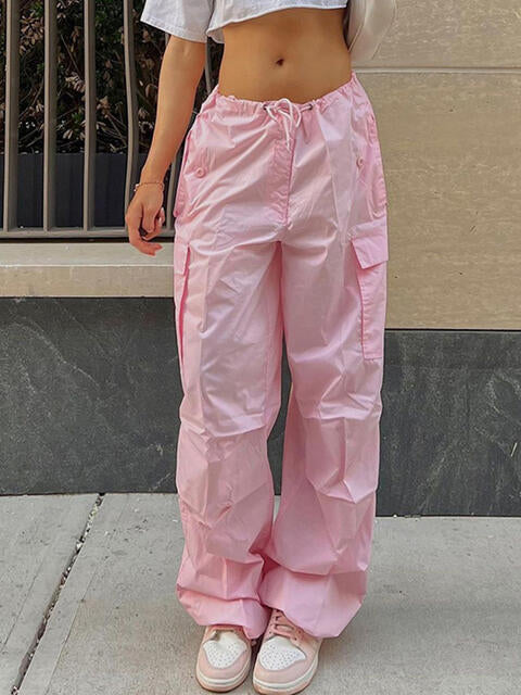 Drawstring Waist Parachute Pants