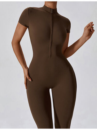 Half Zip Short Sleeve Active Jumpsuit