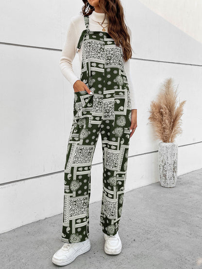 Printed Straight Leg Jumpsuit with Pockets Trendsi