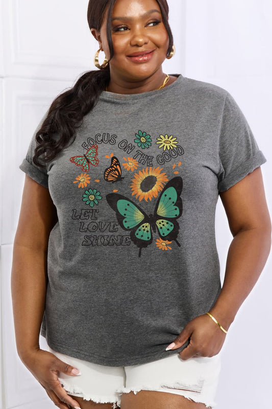 Simply Love FOCUS ON THE GOOD LET LOVE SHINE Graphic Cotton Tee