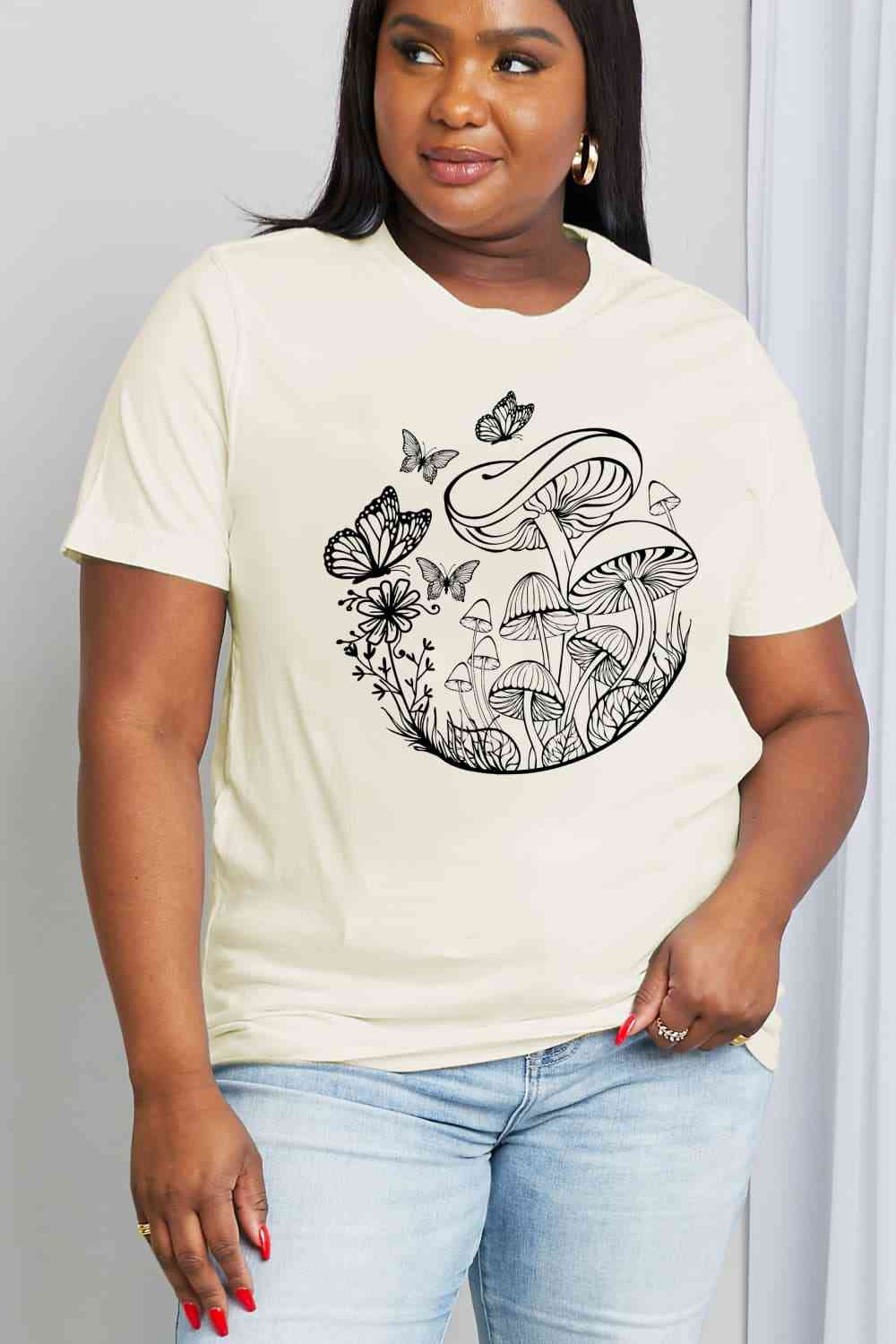 Simply Love Butterfly & Mushroom Graphic Cotton Tee