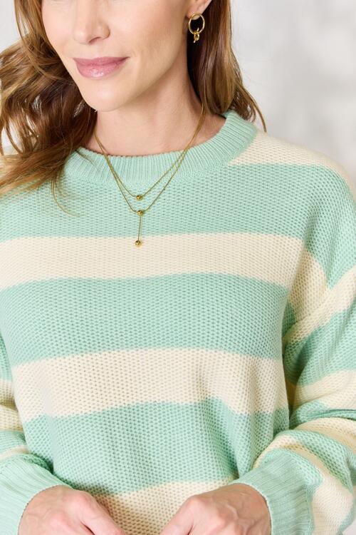 Sew In Love Contrast Striped Round Neck Sweater