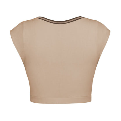 Notched Neck Cap Sleeve Cropped Tee Trendsi