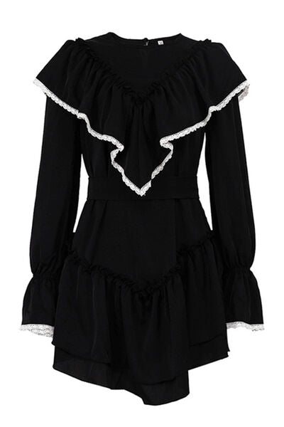 Ruffled Round Neck Flounce Sleeve Mini Dress