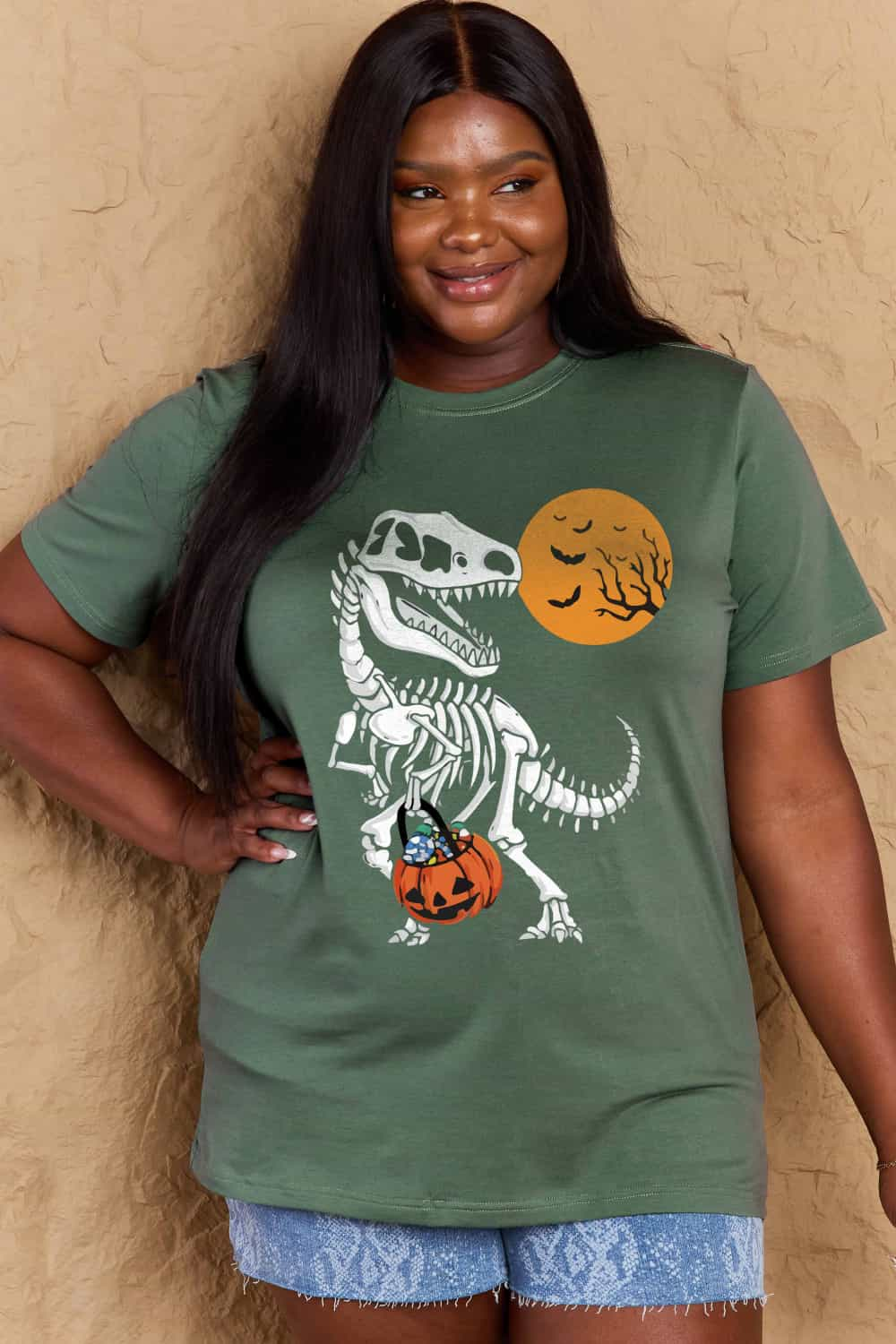 Simply Love Dinosaur Skeleton Graphic Cotton T-Shirt