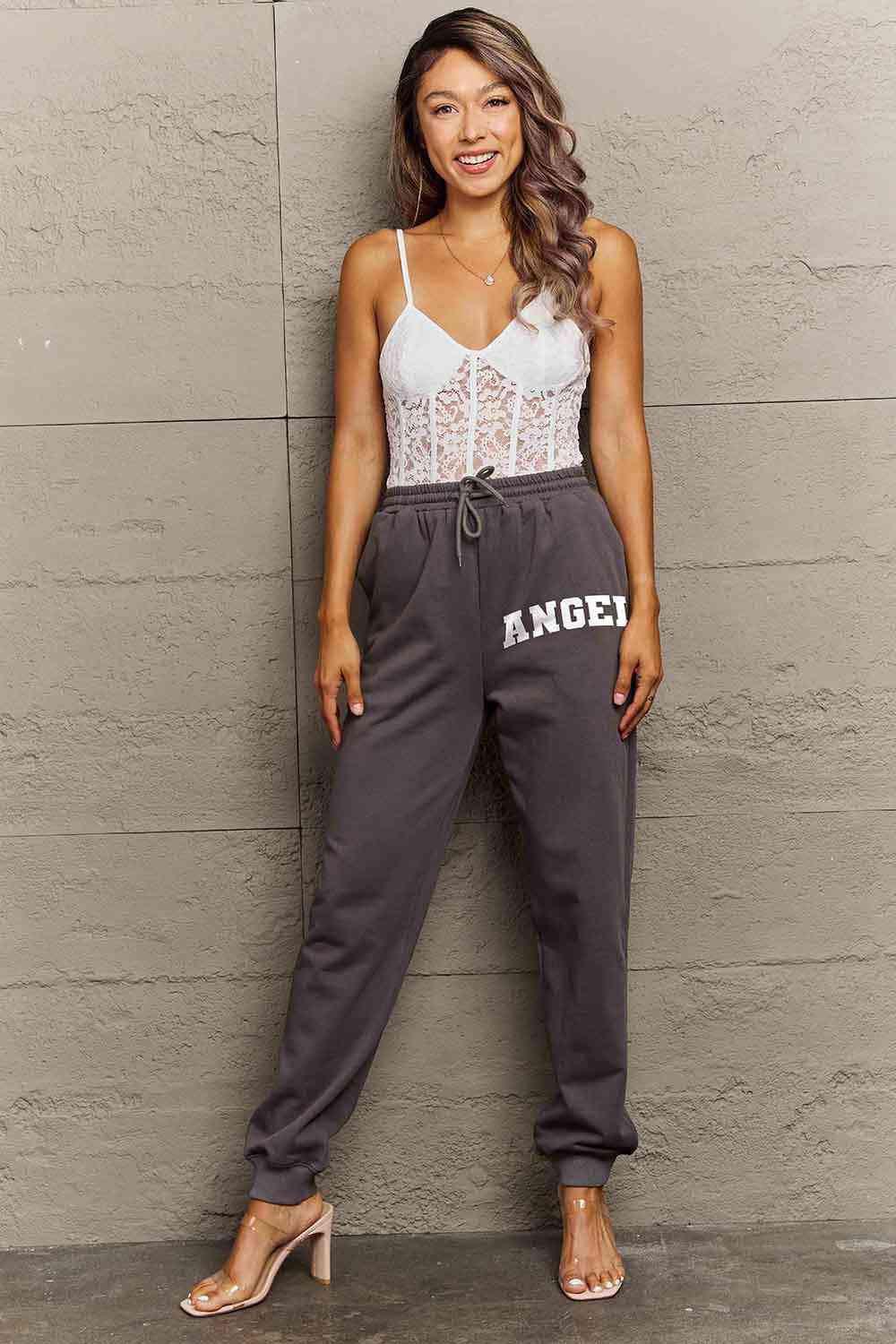 Simply Love Drawstring Angel Graphic Long Sweatpants