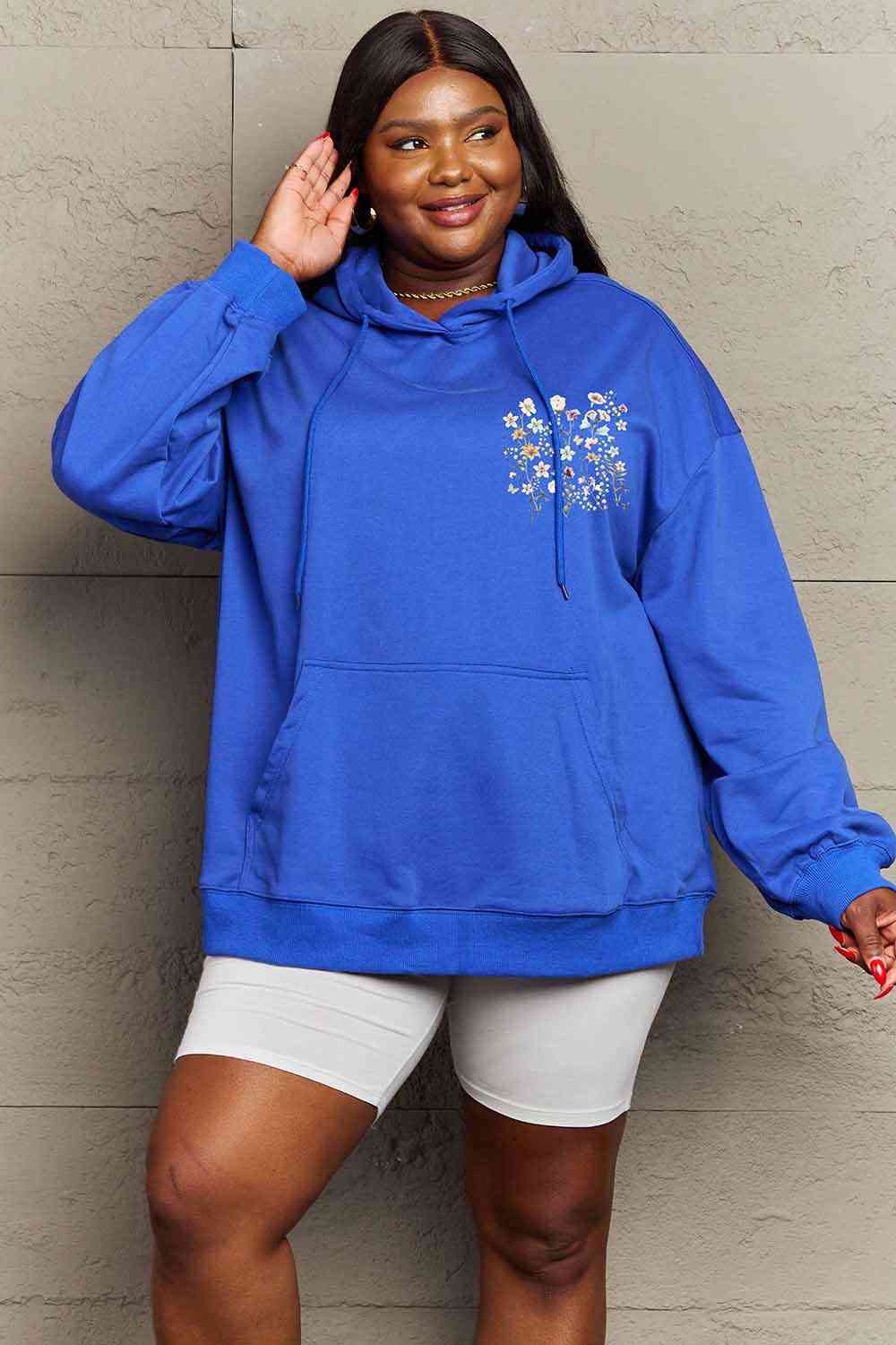 Simply Love Simply Love Flower Graphic Dropped Shoulder Hoodie