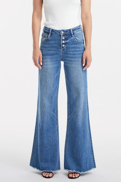 BAYEAS High Waist Button-Fly Raw Hem Wide Leg Jeans