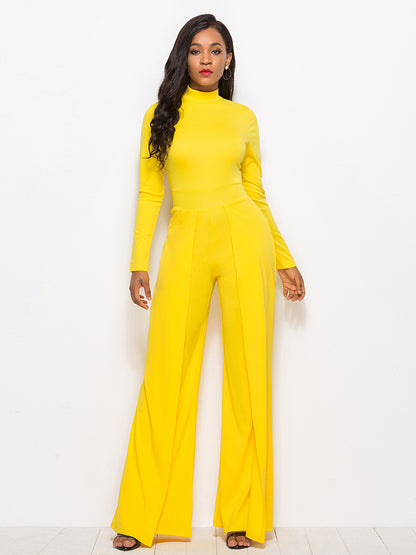 Long Sleeve Mock Neck Wide Leg Jumpsuit Trendsi