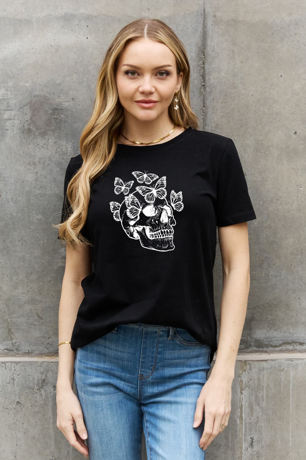 Simply Love Butterfly Skull Graphic Cotton Tee Trendsi