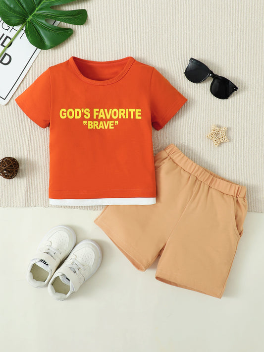 Kids GOD'S FAVORITE BRAVE Graphic Top and Shorts Set