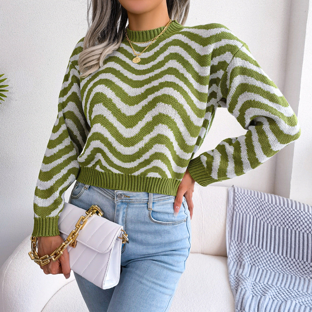 Wavy Stripe Dropped Shoulder Sweater Trendsi