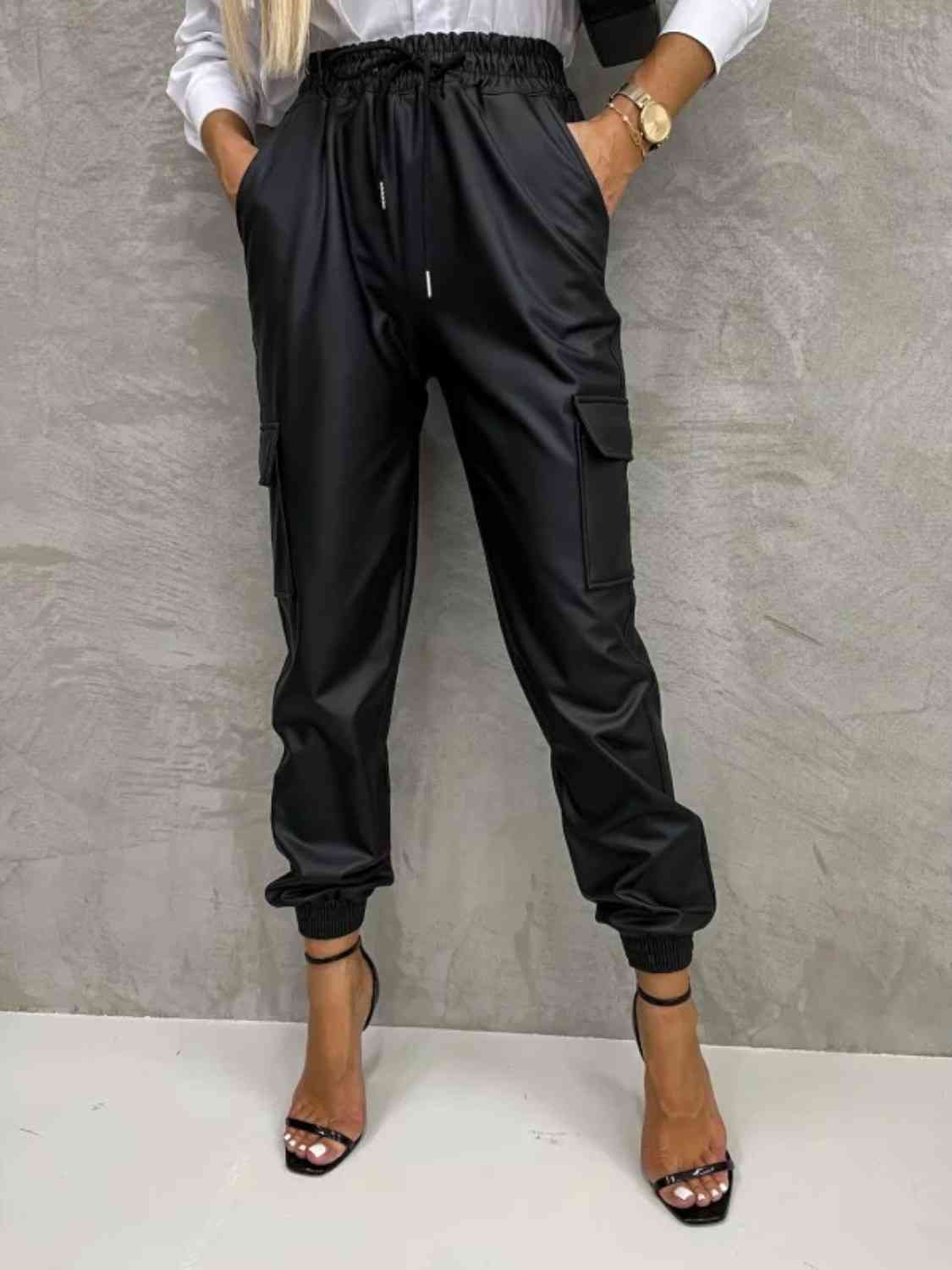 Tied High Waist Pants with Pockets