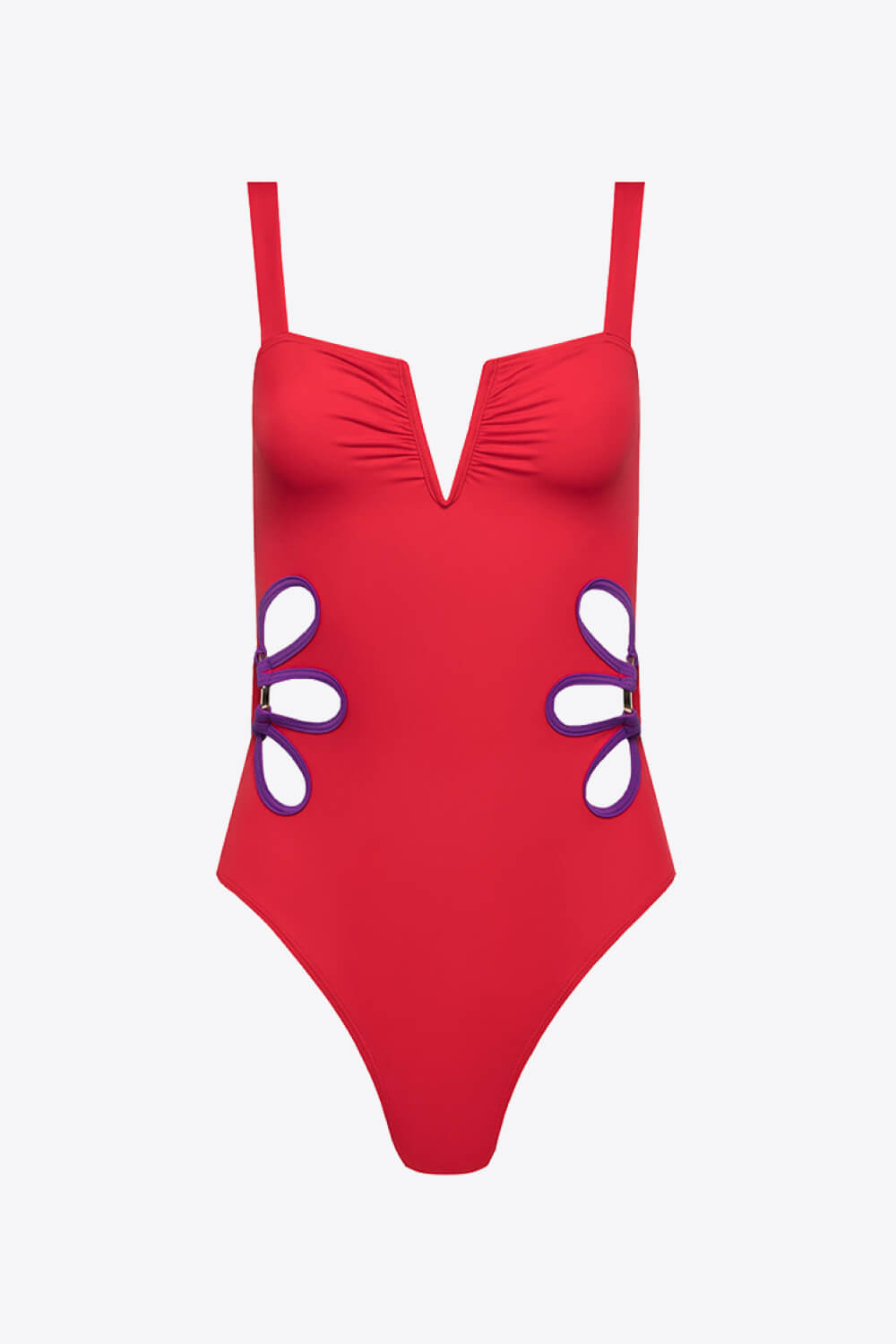 Contrast Trim Cutout Notched Neck One-Piece Swimsuit Trendsi