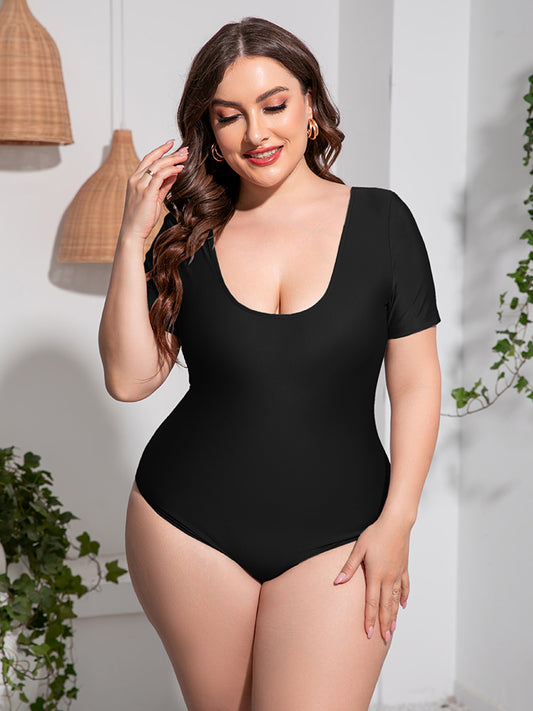 Scoop Neck Short Sleeve One-Piece Swimsuit Trendsi