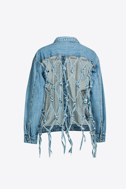 Cutout Back Tassel Denim Jacket Trendsi