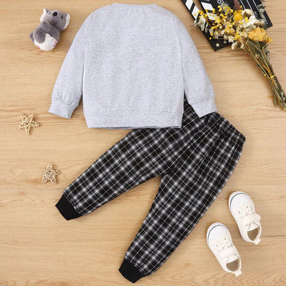 Kids Animal Graphic Sweatshirt and Plaid Joggers Set Trendsi