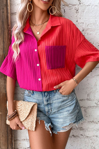 Two-Tone Button Front Dropped Shoulder Shirt Trendsi