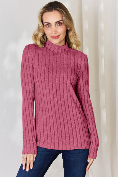 Basic Bae Ribbed Mock Neck Long Sleeve T-Shirt