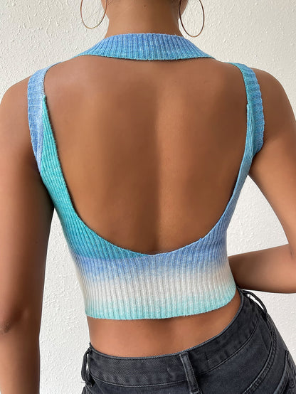 Gradient Open Back Cropped Knit Tank Trendsi